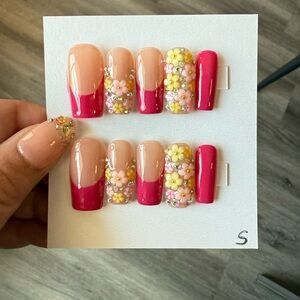 Pink Floral 3D Press-On Nails